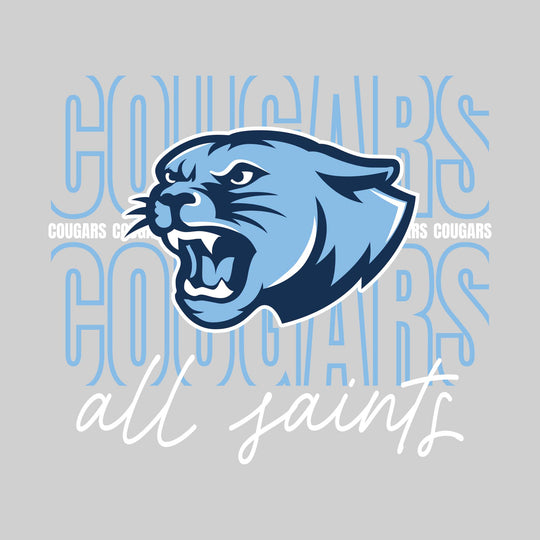 All Saints Cougars - Spirit Wear - Outlined Cougars with Cursive School Name