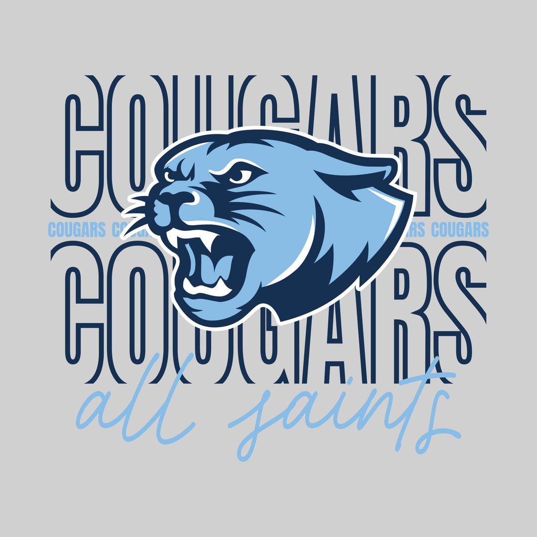 All Saints Cougars - Spirit Wear - Outlined Cougars with Cursive School Name