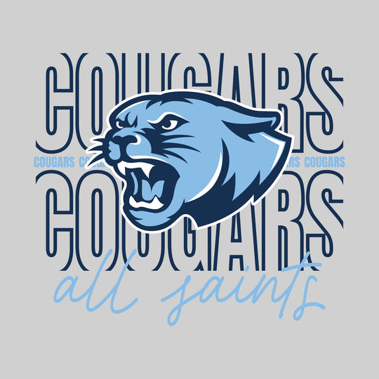 All Saints Cougars - Spirit Wear - Outlined Cougars with Cursive School Name