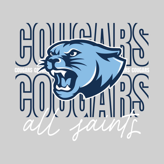 All Saints Cougars - Spirit Wear - Outlined Cougars with Cursive School Name