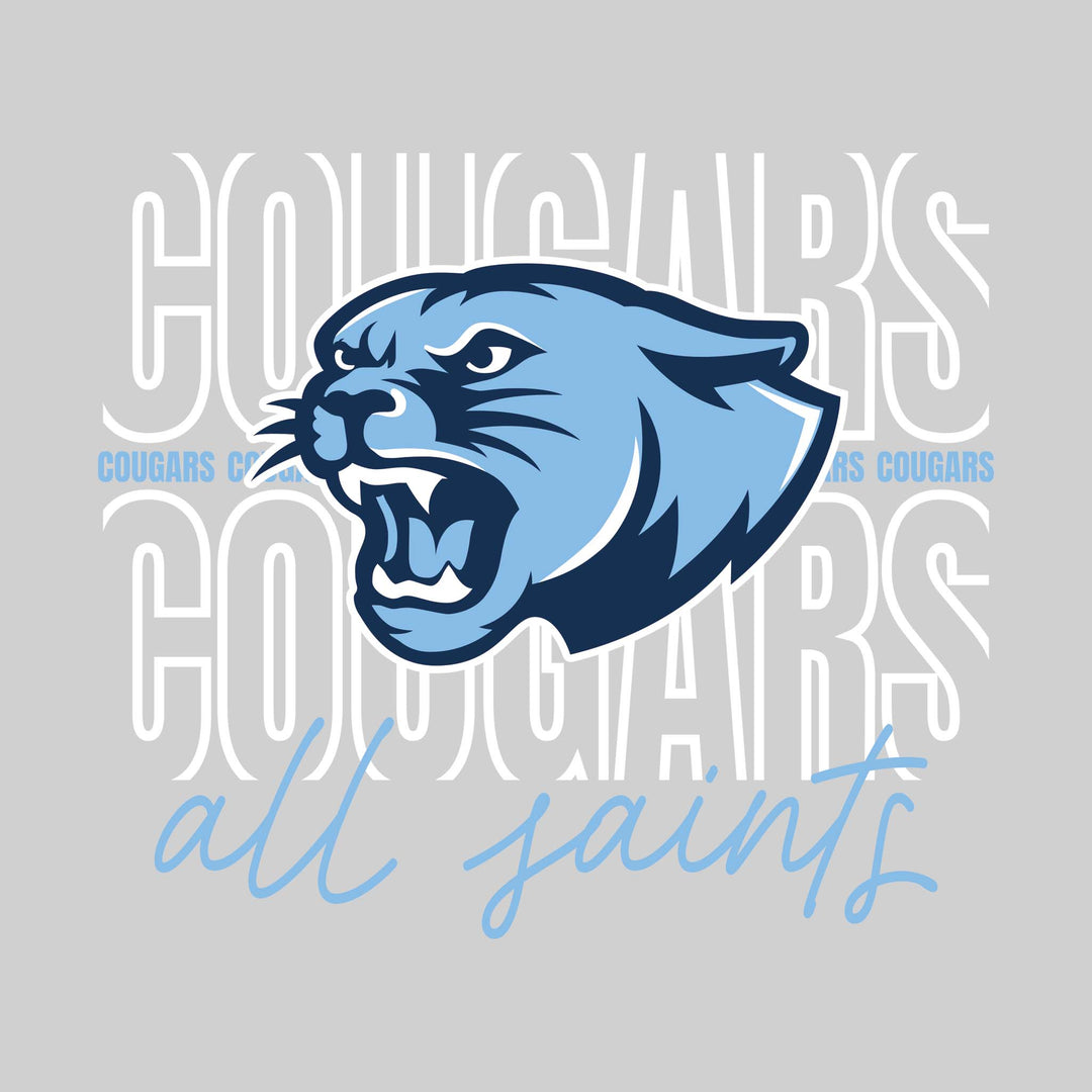 All Saints Cougars - Spirit Wear - Outlined Cougars with Cursive School Name