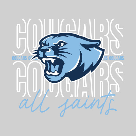 All Saints Cougars - Spirit Wear - Outlined Cougars with Cursive School Name
