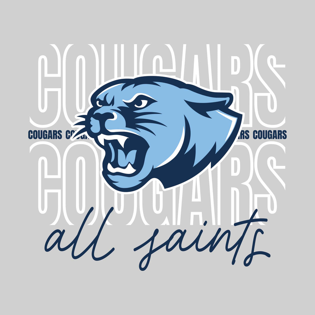 All Saints Cougars - Spirit Wear - Outlined Cougars with Cursive School Name