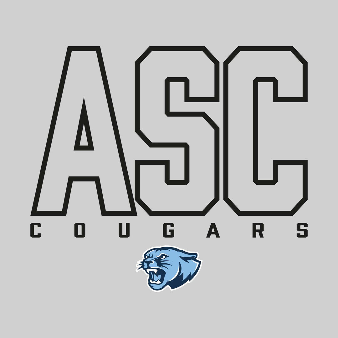 All Saints Cougars - Spirit Wear - Outlined School Acronym with Mascot Name &amp; Mascot