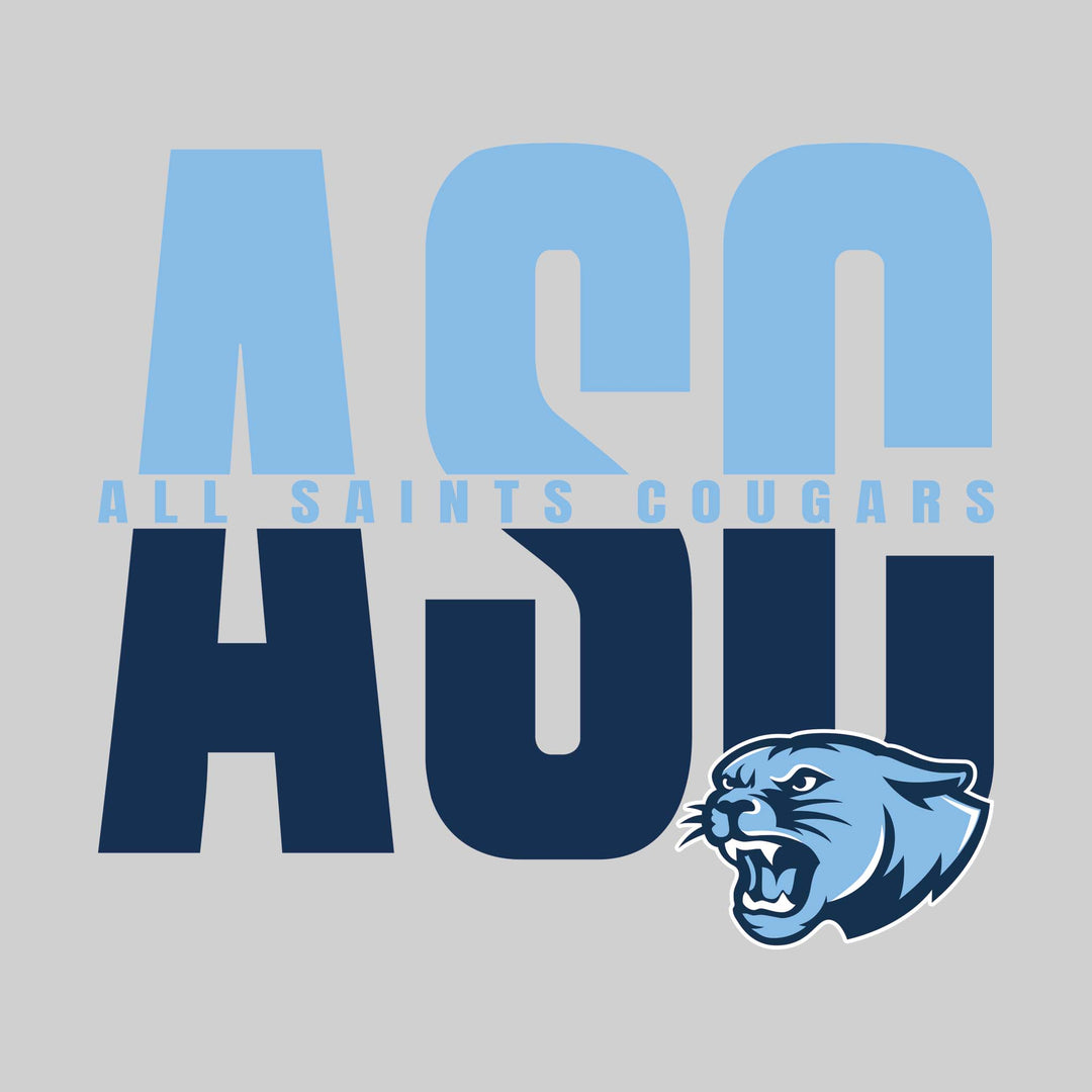 All Saints Cougars - Spirit Wear - Split-Color Oversized School Acronym with School Name