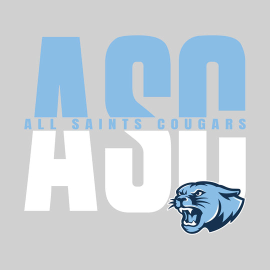 All Saints Cougars - Spirit Wear - Split-Color Oversized School Acronym with School Name