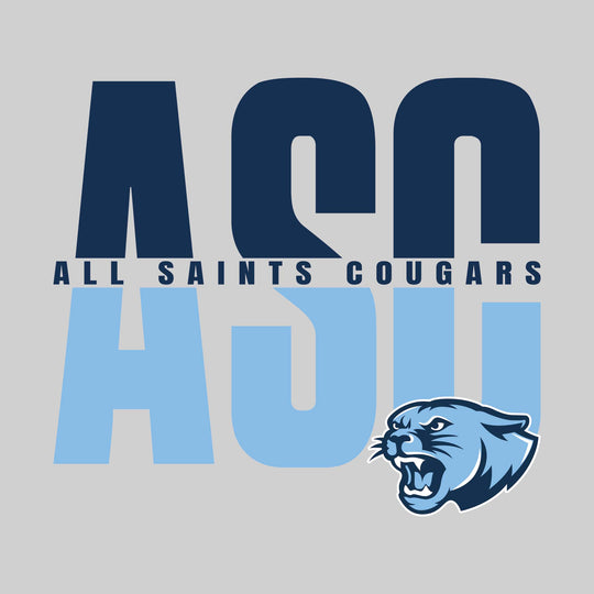 All Saints Cougars - Spirit Wear - Split-Color Oversized School Acronym with School Name