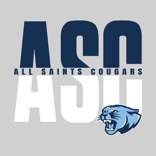 All Saints Cougars - Spirit Wear - Split-Color Oversized School Acronym with School Name