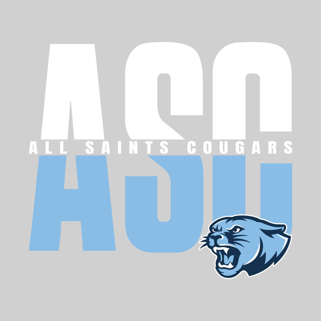 All Saints Cougars - Spirit Wear - Split-Color Oversized School Acronym with School Name