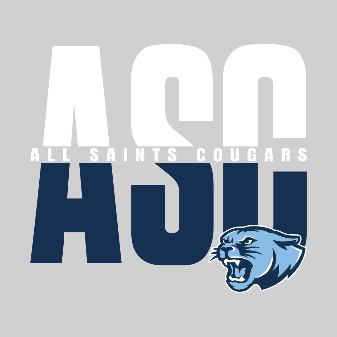 All Saints Cougars - Spirit Wear - Split-Color Oversized School Acronym with School Name