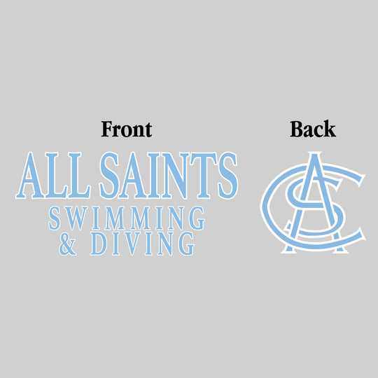 All Saints Cougars - Swimming & Diving - All Saints Swimming & Diving - Outlined Text Mascot on Back