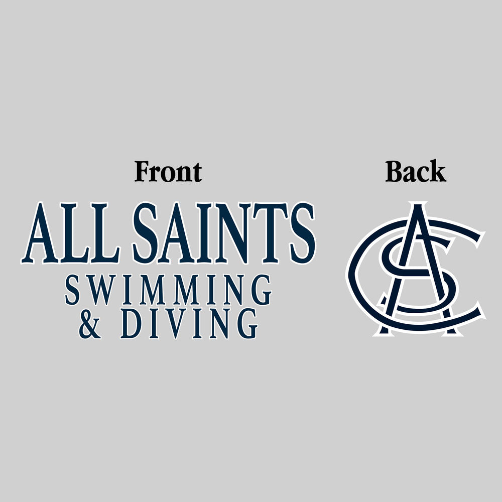 All Saints Cougars - Swimming & Diving - All Saints Swimming & Diving - Outlined Text Mascot on Back