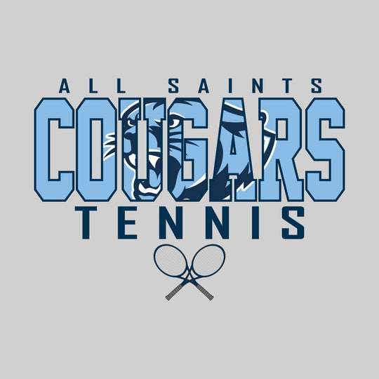 All Saints Cougars - Tennis - Outlined Cougars with Mascot Inset and Crossed Rackets