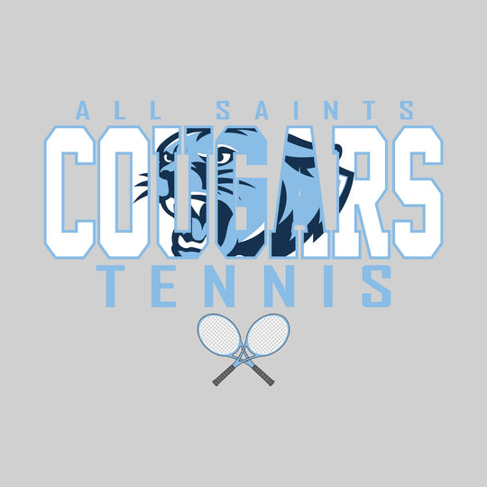 All Saints Cougars - Tennis - Outlined Cougars with Mascot Inset and Crossed Rackets