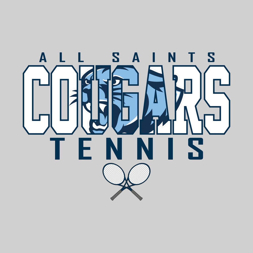All Saints Cougars - Tennis - Outlined Cougars with Mascot Inset and Crossed Rackets
