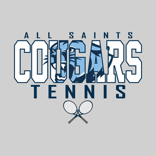 All Saints Cougars - Tennis - Outlined Cougars with Mascot Inset and Crossed Rackets