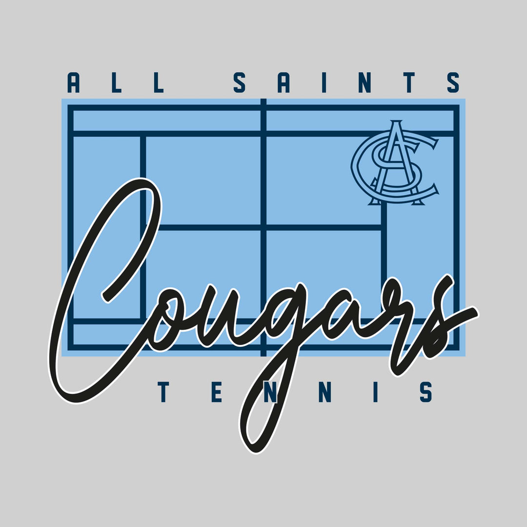 All Saints Cougars - Tennis - Tennis Court with School Name and Mascot
