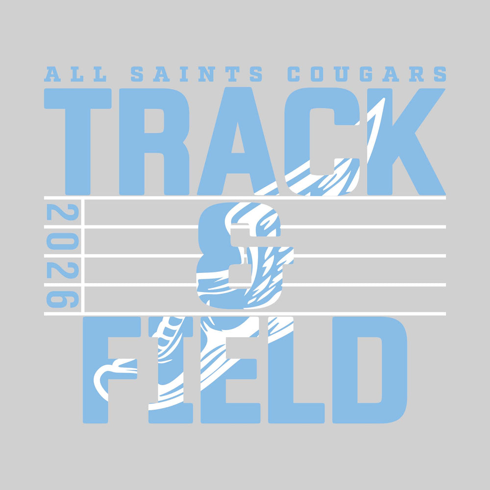 All Saints Cougars - Track & Field - Track Lanes with Year and Winged Shoe