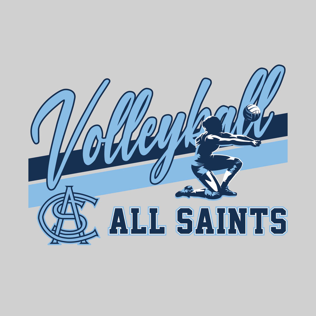 All Saints Cougars - Volleyball - Angled Double Stripes with Player and Mascot
