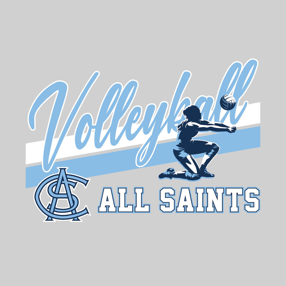 All Saints Cougars - Volleyball - Angled Double Stripes with Player and Mascot