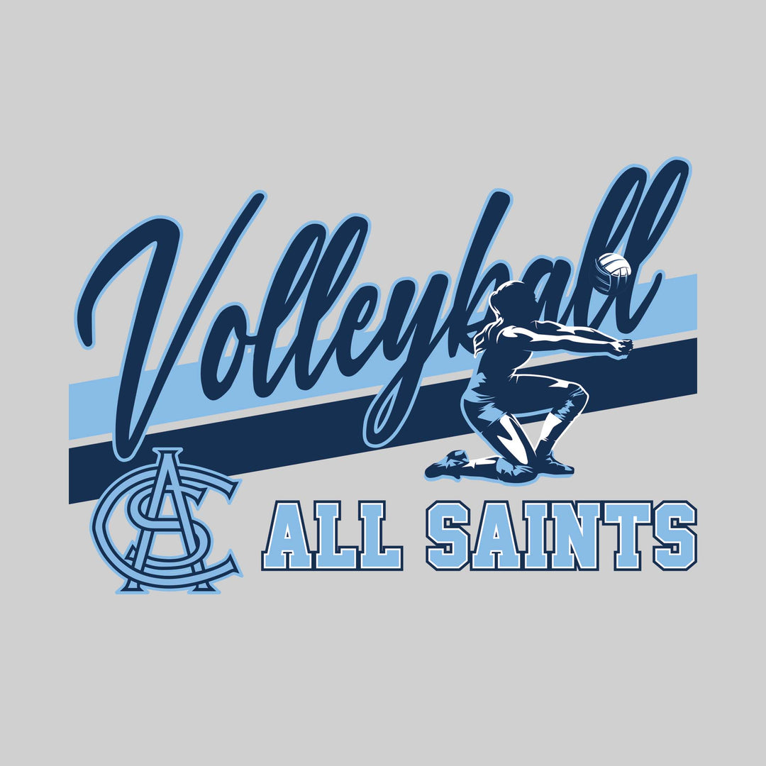 All Saints Cougars - Volleyball - Angled Double Stripes with Player and Mascot