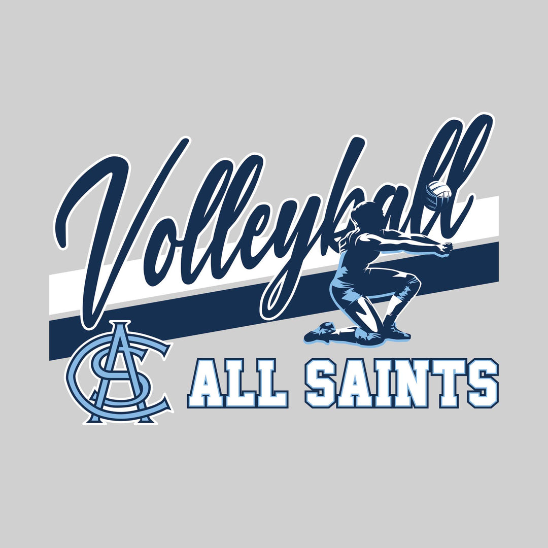 All Saints Cougars - Volleyball - Angled Double Stripes with Player and Mascot