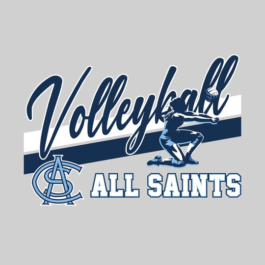 All Saints Cougars - Volleyball - Angled Double Stripes with Player and Mascot