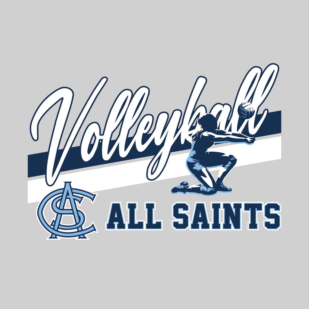 All Saints Cougars - Volleyball - Angled Double Stripes with Player and Mascot