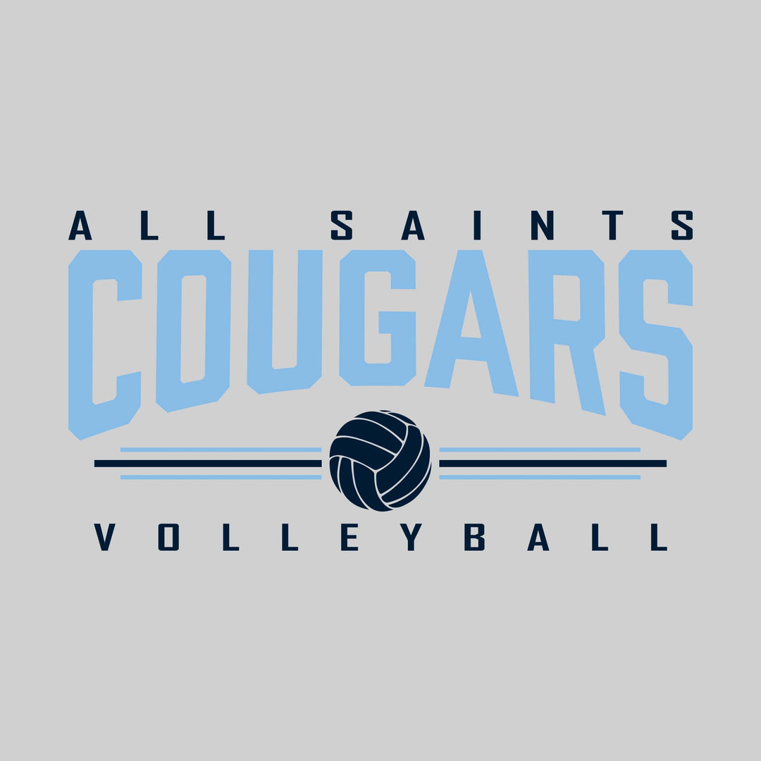 All Saints Cougars - Volleyball - Arched Mascot Name with Volleyball and Color Lines