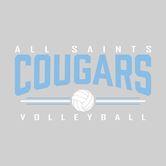 All Saints Cougars - Volleyball - Arched Mascot Name with Volleyball and Color Lines