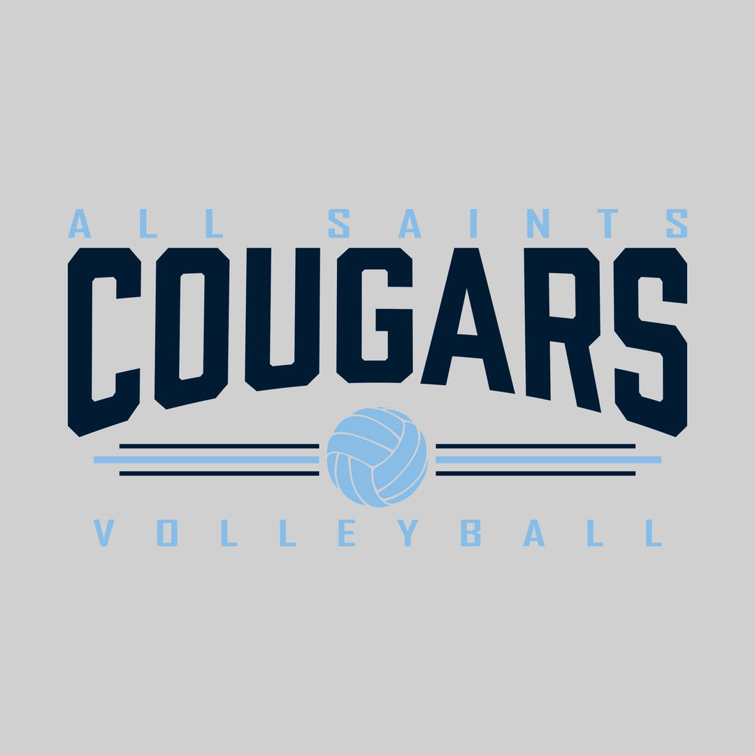 All Saints Cougars - Volleyball - Arched Mascot Name with Volleyball and Color Lines