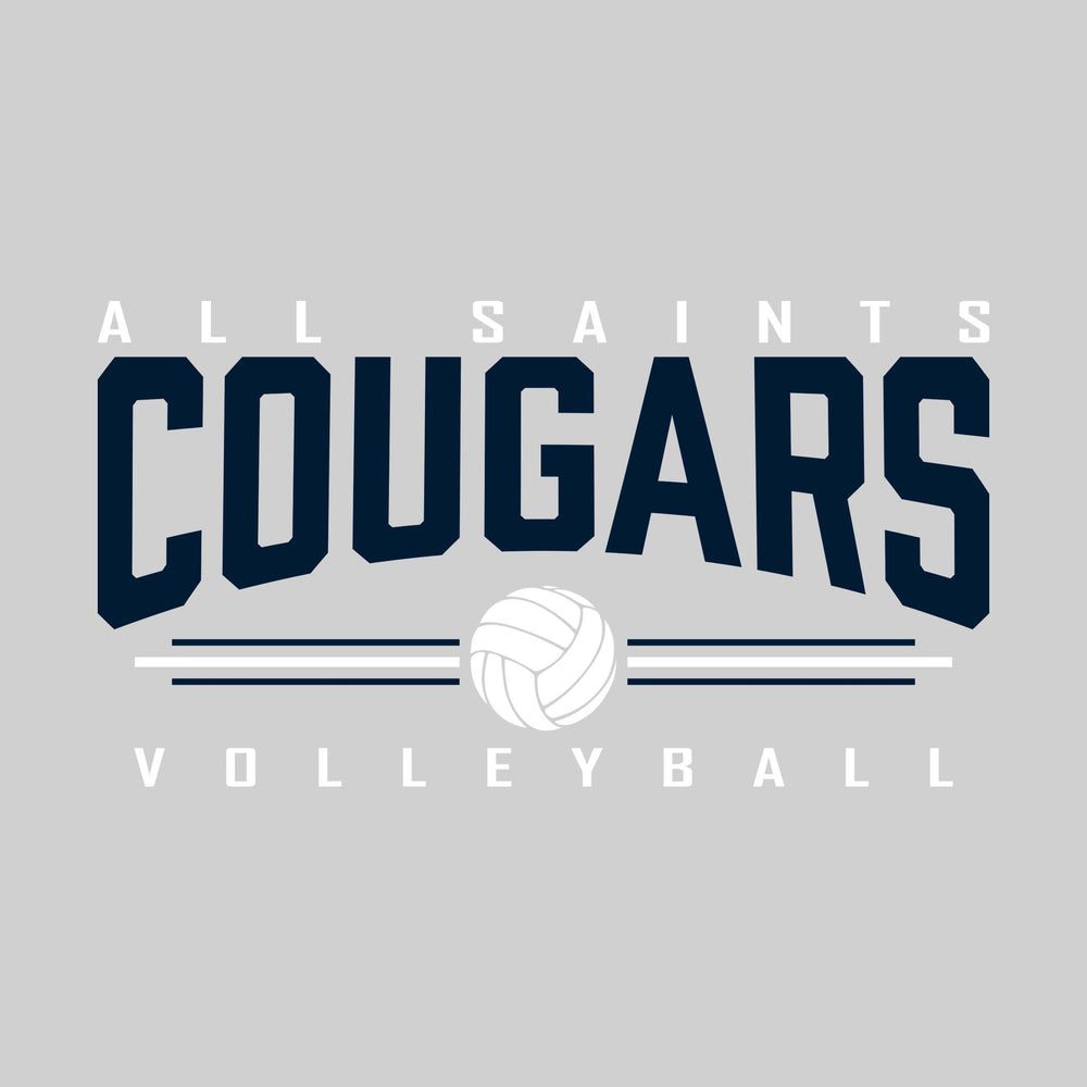 All Saints Cougars - Volleyball - Arched Mascot Name with Volleyball and Color Lines