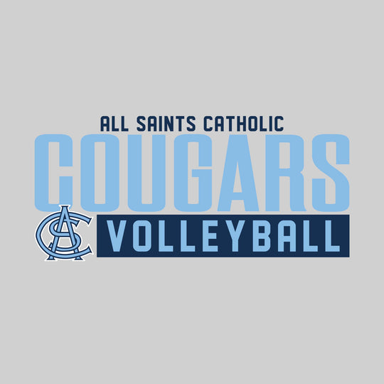 All Saints Cougars - Volleyball - Large Mascot Name Over Volleyball with Mascot