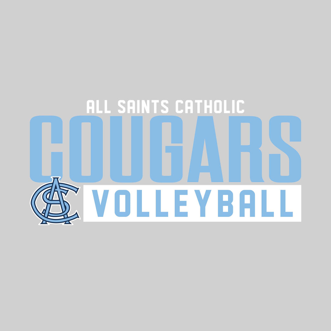 All Saints Cougars - Volleyball - Large Mascot Name Over Volleyball with Mascot