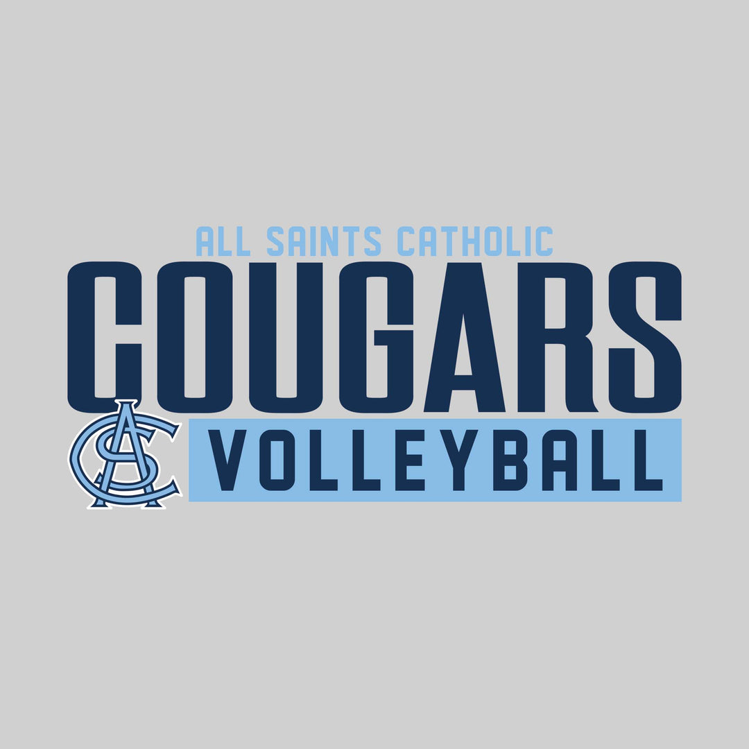 All Saints Cougars - Volleyball - Large Mascot Name Over Volleyball with Mascot