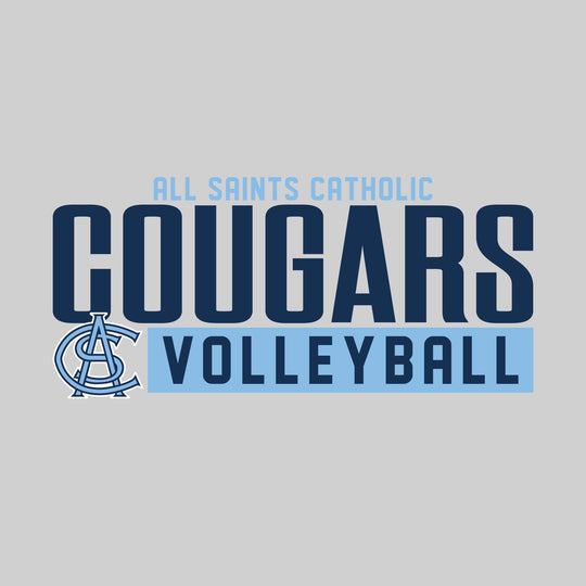 All Saints Cougars - Volleyball - Large Mascot Name Over Volleyball with Mascot