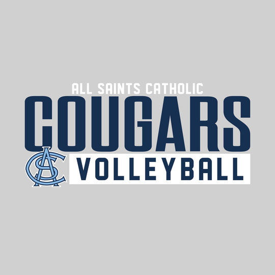 All Saints Cougars - Volleyball - Large Mascot Name Over Volleyball with Mascot