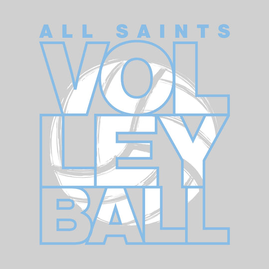 All Saints Cougars - Volleyball - Stacked Letters with Sketched Volleyball Inset