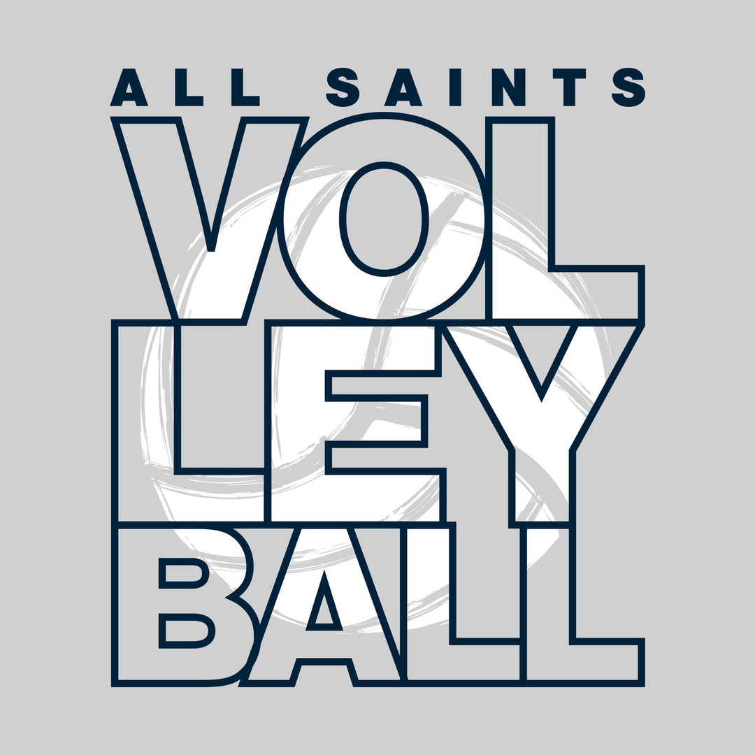 All Saints Cougars - Volleyball - Stacked Letters with Sketched Volleyball Inset