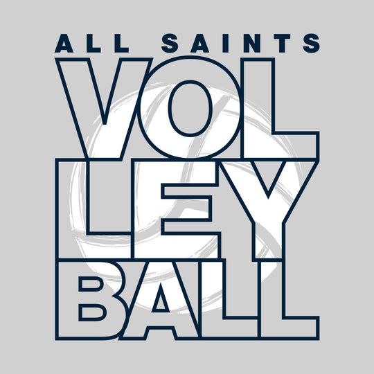 All Saints Cougars - Volleyball - Stacked Letters with Sketched Volleyball Inset
