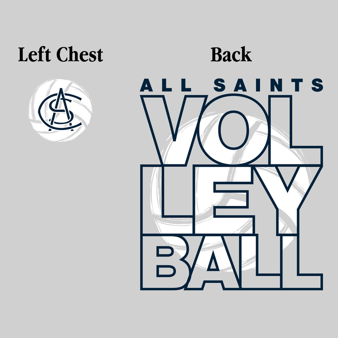 All Saints Cougars - Volleyball - Stacked Letters with Sketched Volleyball Inset