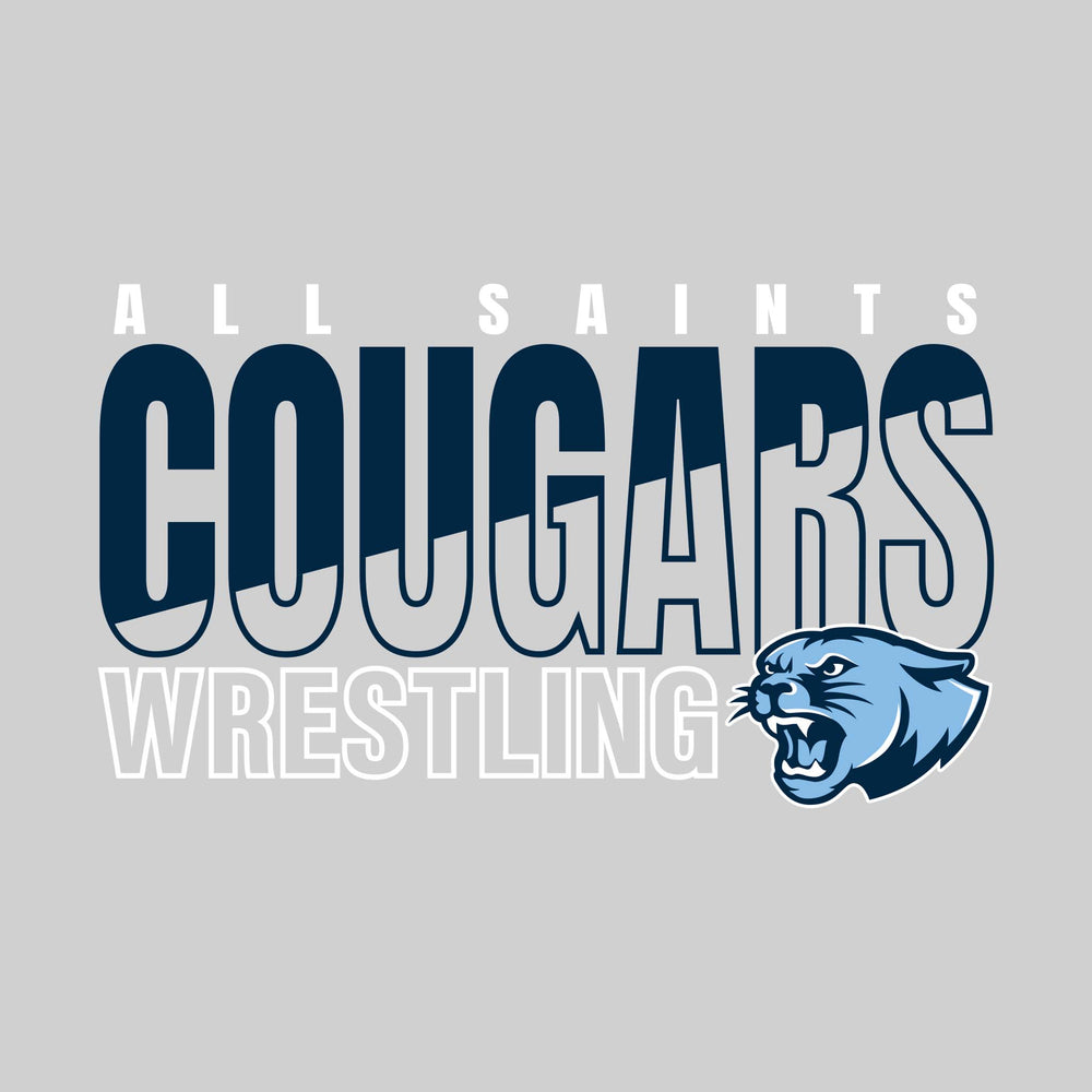 All Saints Cougars - Wrestling - Diagonal Split Mascot Name with Mascot