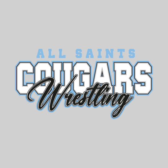 All Saints Cougars - Wrestling - Outlined Mascot Name with Cursive Wrestling
