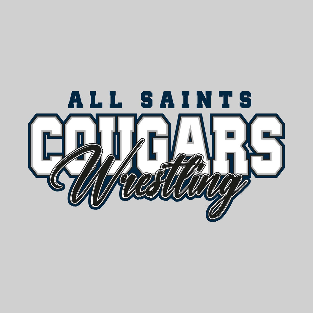 All Saints Cougars - Wrestling - Outlined Mascot Name with Cursive Wrestling