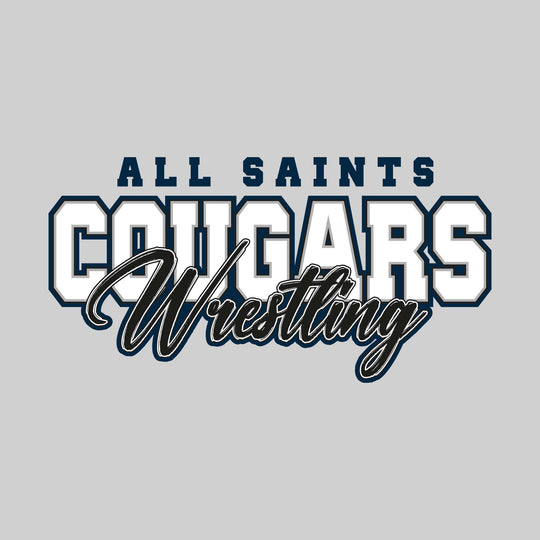 All Saints Cougars - Wrestling - Outlined Mascot Name with Cursive Wrestling