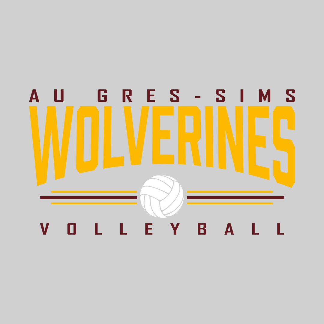 Au Gres-Sims Wolverines - Volleyball - Arched Mascot Name with Volleyball and Color Lines