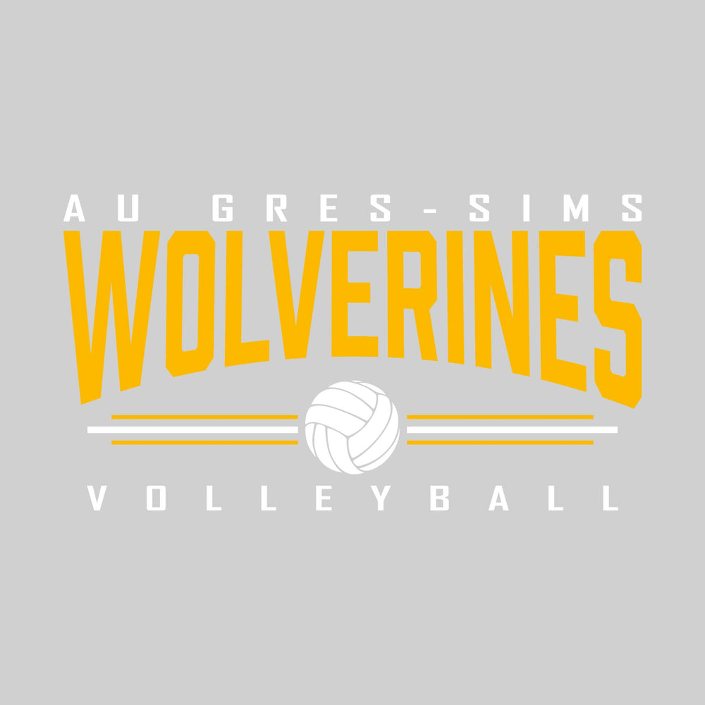 Au Gres-Sims Wolverines - Volleyball - Arched Mascot Name with Volleyball and Color Lines
