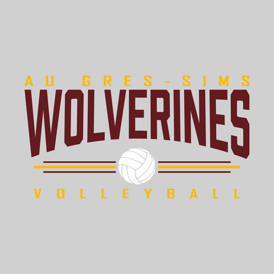 Au Gres-Sims Wolverines - Volleyball - Arched Mascot Name with Volleyball and Color Lines