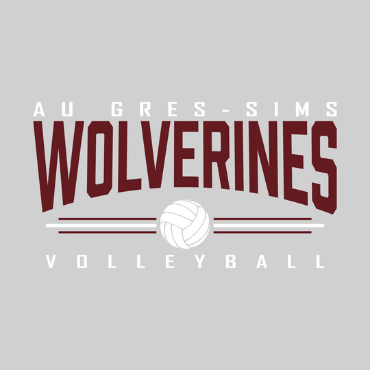Au Gres-Sims Wolverines - Volleyball - Arched Mascot Name with Volleyball and Color Lines