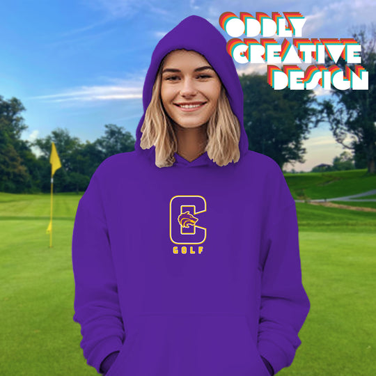 Central Wolves - Golf - Outlined Letters Over Golf with Mascot